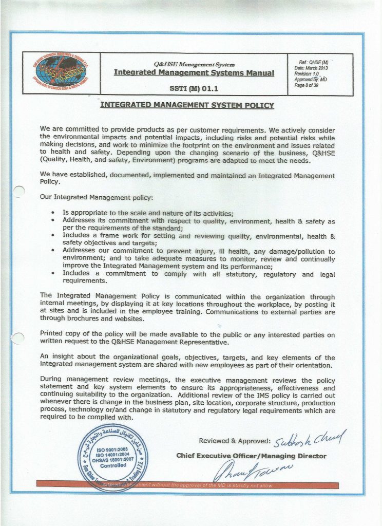Intergrated QHSE Certificate